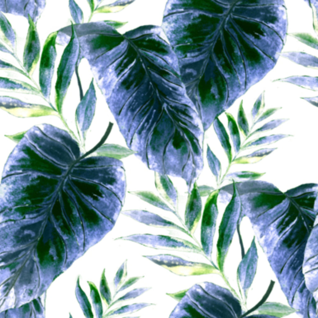 Papier peint panoramique Feuillage indigo, aquarelle bleue sur fond blanc