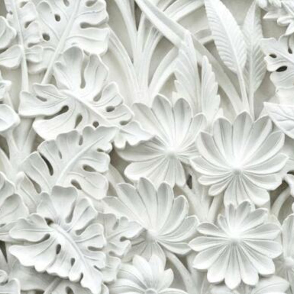 Papier peint panoramique Feuillage sculpté, relief blanc en pierre