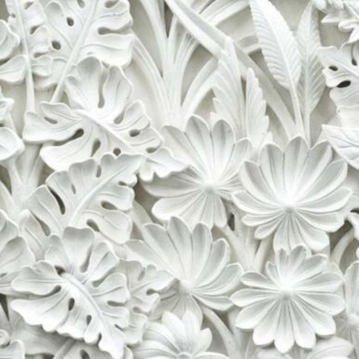 Papier peint panoramique Feuillage sculpté, relief blanc en pierre