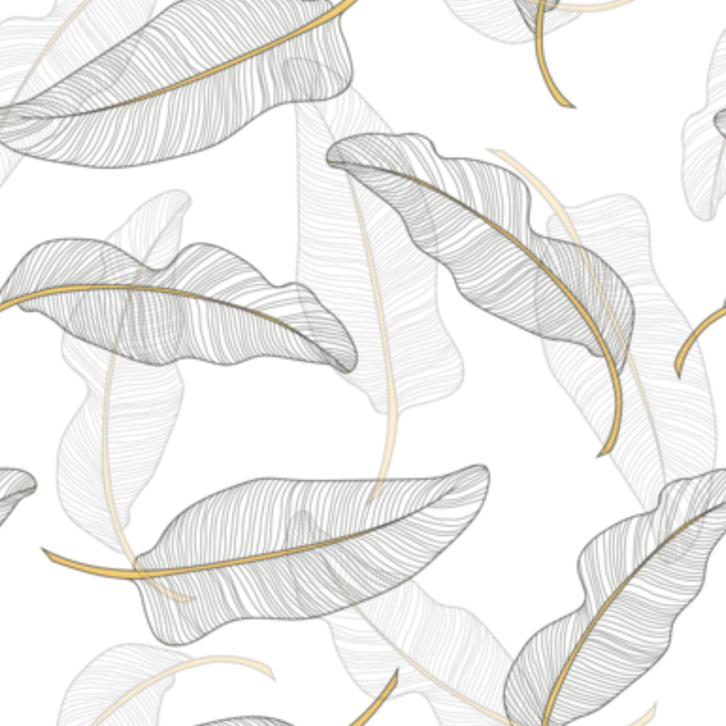 Papier peint panoramique Feuilles au trait doré, motif graphique épuré