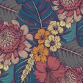 Papier peint panoramique Flore gravée, hibiscus et dahlias tropicaux