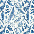 Papier peint panoramique Fougères bleues, herbier gravé sur fond crème