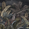 Papier peint panoramique Jungle nocturne, feuillage tropical sur fond anthracite