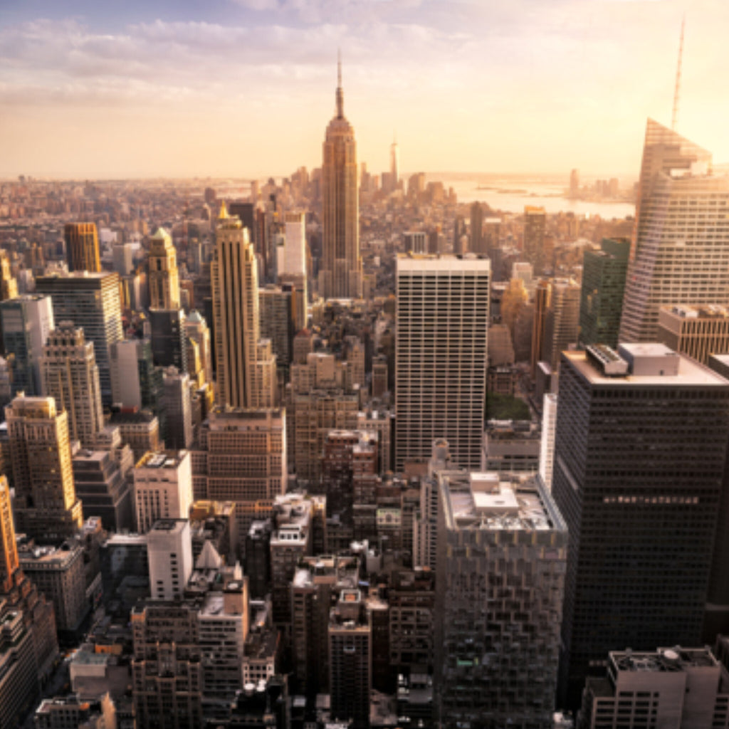 Papier peint panoramique Manhattan au crépuscule, paysage urbain doré