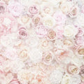 Papier peint panoramique Mur de roses, fleurs poudrées rose et ivoire