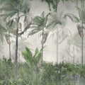 Papier peint panoramique Palmeraie brumeuse, paysage tropical vert amande