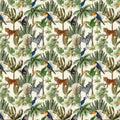 Papier peint panoramique Savane et jungle, zèbres, léopards et toucans