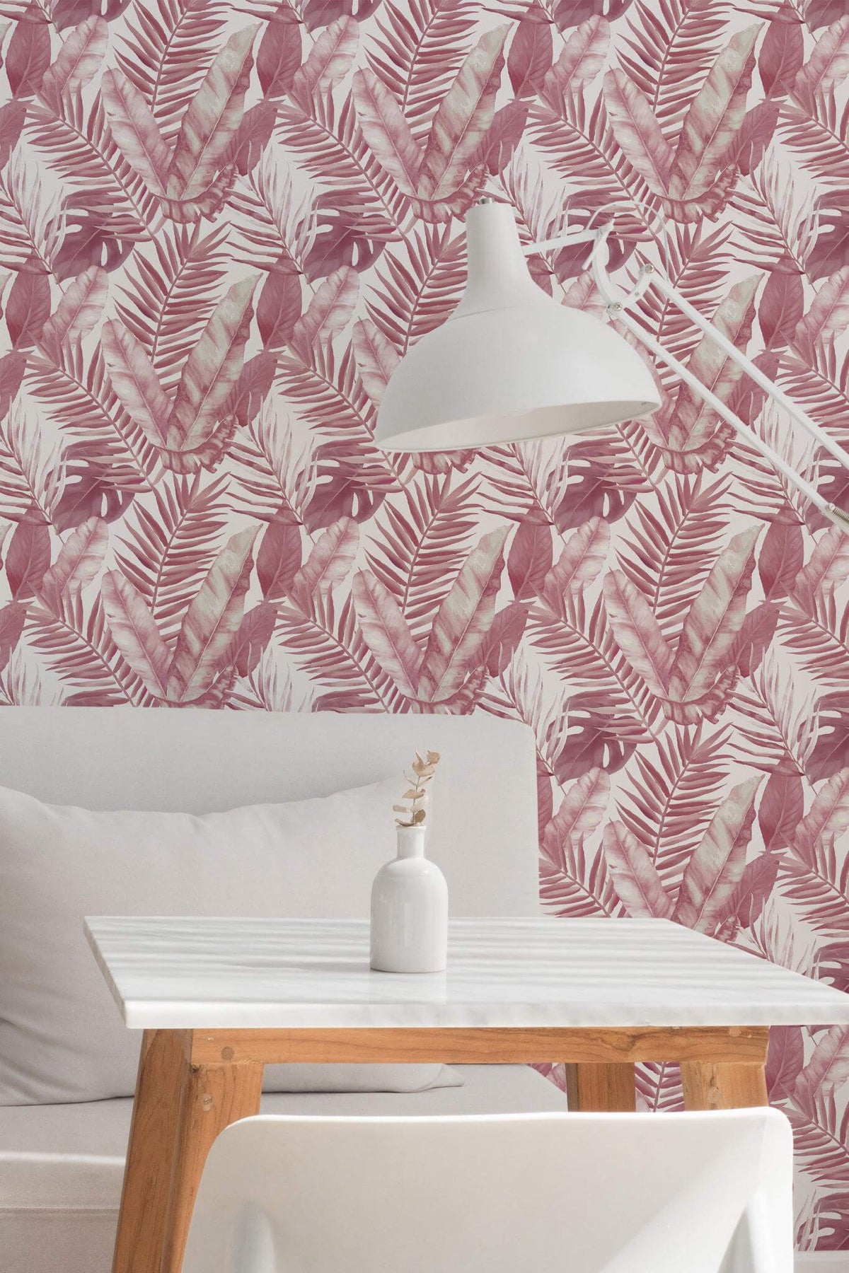 Palmes Tropicales Rose Aquarelle, en situation