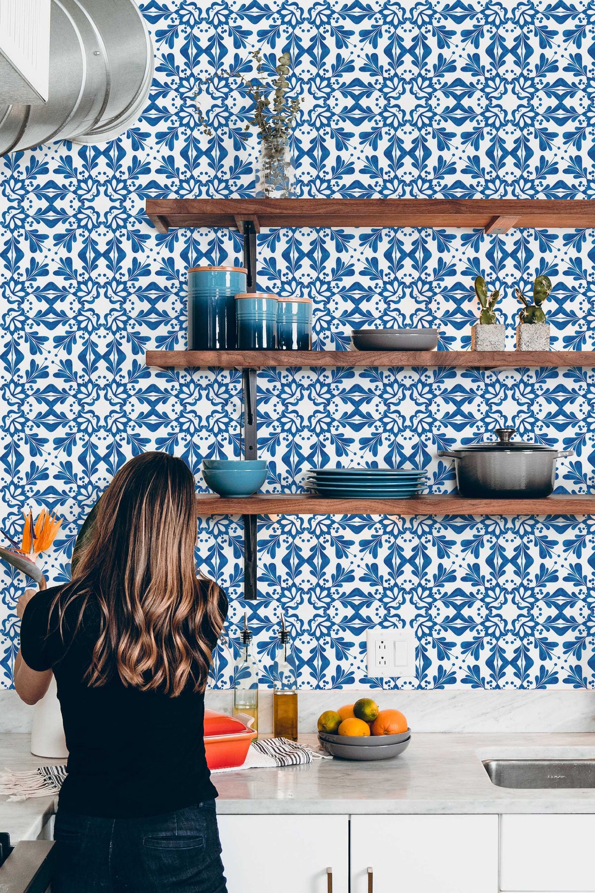 Azulejos à Volutes Bleu Cobalt, en situation