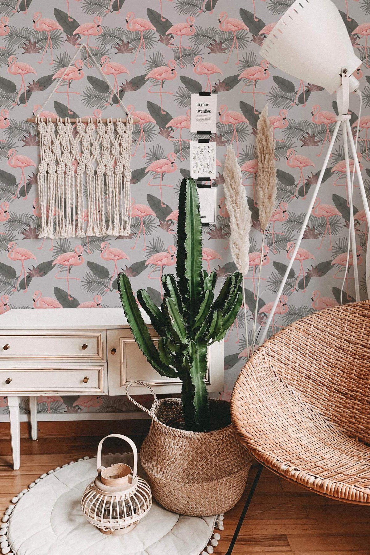 Flamants Roses sur Gris Perle, en situation